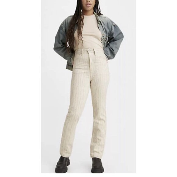 LEVI'S WELLTHREAD® '70S Jeans 27x31 Women's High Rise Straight Leg Beige NEW - Picture 1 of 13